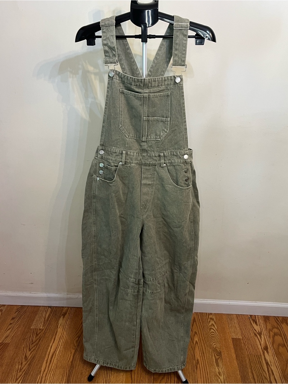 Roolee Women's Olive Green Denim Overalls with Wide-Leg Fit NEW
